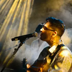 An atmospheric shot from my show in Goa. The stage lighting and smoke created such a cool mood. Performing here was an incredible experience.