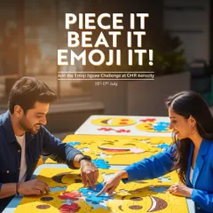 "Piece It, Beat It, Emoji It!" A fun shot of a couple competing in our Emoji Jigsaw Challenge. This highlights the fast-paced, interactive games we host during events like World Emoji Day.