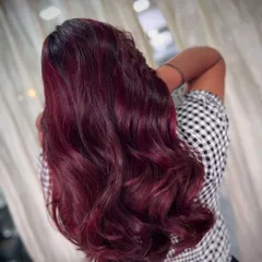 The back view of this stunning red transformation. The color is rich and even, with a beautiful shine that catches the light perfectly.