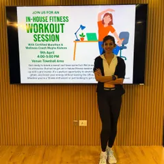 Standing proud before a corporate workout session. My goal is to show that fitness is not a luxury but a necessity for professional and personal success. A healthy team is a productive team.