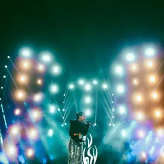 A wide shot of Agsyworld on stage, framed by the impressive lighting rig. I use the stage production to create powerful images that show the scale of the performance.