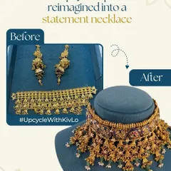 This is the magic of upcycling. We took a client's existing pieces and reworked them into a breathtaking statement choker, preserving the gold and memories while creating a completely new, grand look.