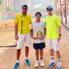 A proud moment for our academy. Here is our trainee Prabhnoor, who achieved the number 1 ranking in Delhi and 13th in India in the under 12 category, posing with his coaches.