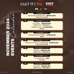 The November 2024 events calendar, covering events in India and Dubai. We use these monthly calendars to keep our audience informed and build excitement for the month ahead.