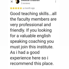 A student review praising the professional and friendly faculty. I believe a valuable English speaking coaching experience comes from both expertise and a supportive attitude.