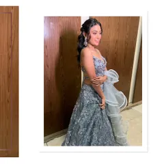 Another look at this gorgeous grey floral lehenga, perfect for a Sangeet or reception. The ruffle dupatta adds a modern, playful touch.