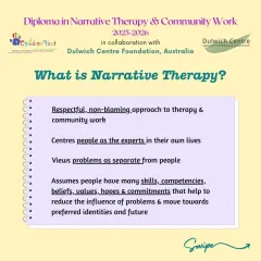 What is Narrative Therapy? This graphic explains the core principles of this respectful, non-blaming approach that views people as the experts in their own lives and separates them from their problems.