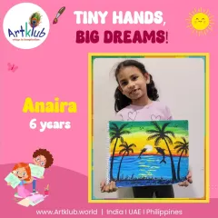With tiny hands, our young artists dream big. We are so proud of 6-year-old Anaira and her stunning dolphin sunset painting, a beautiful example of the amazing art that comes from our junior classes.