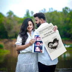 A creative pregnancy announcement shoot is a wonderful way to share your news. This couple used a custom newspaper and their ultrasound scans to tell their story.