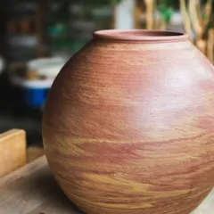 My first Neriage piece, a large, rounded vase. I loved the patterns that emerged from mixing the colored clays. This technique, where 'Neri' means 'to mix' and 'age' means 'to pull up', creates a design that is integral to the form itself.