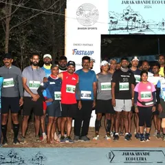 The starting line of the Jarakabande Eco Ultra, where runners gather before taking on the forest trails. We ensure every race begins with high energy and clear instructions for all participants.