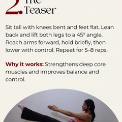 Next is The Teaser, a classic Pilates mat exercise. It's a tough one, but it's incredible for strengthening the deep core muscles and improving your balance.