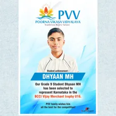 We are proud of Dhyaan MH, who has been selected to represent Karnataka in the prestigious BCCI U16 Vijay Merchant Trophy.