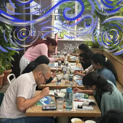 Here's a peek at one of my Starry Night painting workshops. It's a super chill vibe where everyone can relax, paint, and make new friends.