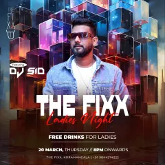 A poster for a Ladies Night at The Fixx, a regular event where I ensure a great time with free drinks and top tunes.