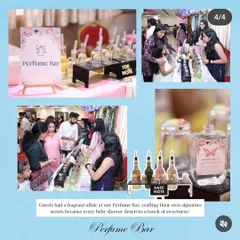 A unique perfume bar setup at a baby shower, where guests could create their own signature scents. I can help incorporate innovative activities like this to make your event stand out.