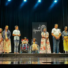 A full stage view of the Srishti Special Academy students during their performance. We ensured the concert was accessible and empowering for everyone, including performers in wheelchairs, celebrating ability in every form.