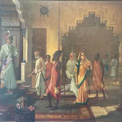 This stunning work, ‘Shakuntala in the Court of Dushyanta,’ was sourced from the Travancore Royal Family. Believed to be by Raja Ravi Varma, our research and restoration revealed the signature of his son, Rama Varma. This highlights our responsibility to verify provenance and sell only genuine, accurately attributed artworks.