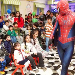 The amazing Spider-Man making a grand entrance! The kids were absolutely captivated as their friendly neighborhood hero joined the party.