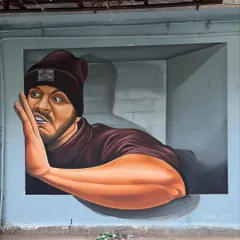 For commercial spaces like cafes, I create 3D illusion murals that are interactive and memorable. This piece shows a character breaking through the wall, creating a fun photo opportunity and adding a unique vibe to the environment.