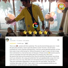 This fantastic review highlights how I deliver on my promise of "me time" for parents by keeping the kids completely engaged. The parent notes it was the "best birthday party ever."
