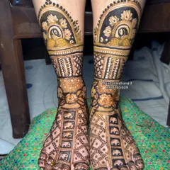 Another view of the elephant and peacock feet mehndi, showing the incredible detail and symmetry I strive for in my work.