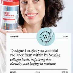 For Wellbeing Nutrition's campaign, we focused on capturing a sense of natural radiance and health. This lifestyle shot with a model shows the product in a relatable context, blending clean commercial photography with authentic human expression.