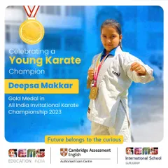 We celebrate every victory, big or small. Here is one of our young champions, Deepsa Makkar, who won a Gold Medal at the All India Invitational Karate Championship. We are proud to guide our students as they move 'aage se aage' (onward and upward).
