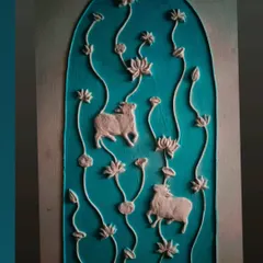 A finished Pichwai 3D relief panel for a temple setup. I love how the sacred cows and lotuses pop out from the beautiful blue background. Creating these pieces for a sacred space is a blessing for me. 🙏