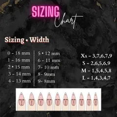 This sizing chart provides a detailed breakdown of nail widths in millimeters and how they correspond to my standard sizes, from XS to L, for easy reference.