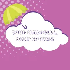 Your umbrella, your canvas! This graphic promotes our unique umbrella painting activity, a perfect addition to any creative birthday party, especially with a monsoon or spring theme.