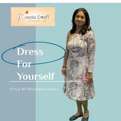 A modern, one-shoulder dress with a unique print. We also create custom western wear for parties and casual events.