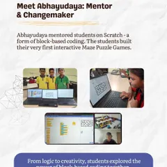 Meet Abhayudaya, one of our student mentors who taught Scratch to learners at Nai Disha. His session focused on building interactive Maze Puzzle Games, exploring the power of block-based coding together.