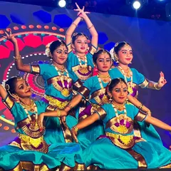 Look at the focus and poise of my young Bharatanatyam dancers. We build a strong foundation in classical dance, preparing students for stage performances and cultural events like this Onam celebration.
