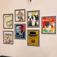 Another view of the custom fandom-inspired gallery wall. I work with clients to select their favorite subjects and create a cohesive set of paintings that reflect their unique tastes.