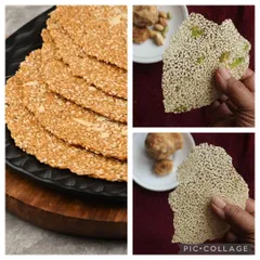 This is authentic Tilpatti from Beawar, Rajasthan. Made with sesame seeds and jaggery, these thin, crispy discs are a winter staple known for their warming properties and delicious crunch.