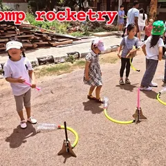 Stomp rocketry in action! Kids learn about air pressure and thrust by building and launching their own simple rockets outdoors.