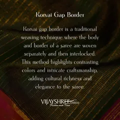 An informational graphic explaining the Korvai Gap Border technique, a hallmark of authentic Kanchipuram weaving.