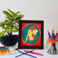 This sweet, framed Ganesha painting is perfect for bringing good energy to a small space. I designed this 9x8 inch piece to be a lovely addition to a desk or a thoughtful gift for a new beginning.