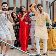 Guests enjoying the poolside vibes at a destination wedding Mehendi in Goa. My job is to create a relaxed yet celebratory atmosphere where everyone can have a great time.