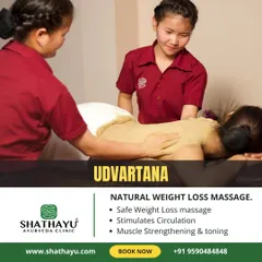 Here you can see the Udvartana natural weight loss massage in practice. It is a safe and effective therapy performed by my trained therapists to stimulate circulation and tone the body.