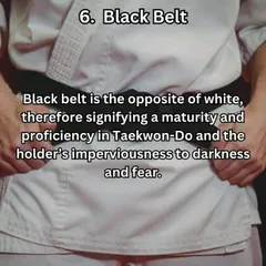 An explanation of what the black belt signifies in Taekwondo: maturity, proficiency, and fearlessness.