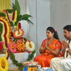 A quiet moment of prayer during a Gruha Pravesha (housewarming ceremony). I understand the importance of these traditions and focus on capturing the spiritual essence and family togetherness of the pooja with respect and attention to detail.