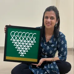 I recently customized this beautiful set of large wall hangings for a client in the UK. This one is a Saraswati frame, featuring the sacred yantra on a green 'Khan' fabric background.