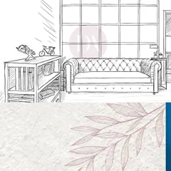 Every design starts with a vision. This is the initial hand sketch for a living room, conceptualizing the placement of the Chesterfield sofa, the paneled feature wall, and the side table.