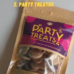 Our Party Treats are the perfect addition to any celebration. These gluten-free, all-natural biscuits are great as party favors or just for spoiling the birthday pup and their friends.