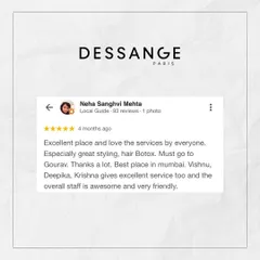 This review praises our excellent services, especially hair botox and styling. We are proud of our entire team for providing awesome, friendly service that makes us a must-go place in Mumbai.
