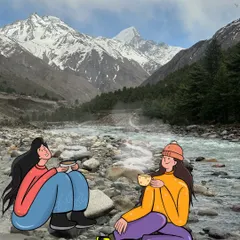 I love turning my travel memories into art. Here, I took a photo from a recent mountain trip and illustrated over it to capture that perfect 'Pahad and chai' feeling. I can do the same for your favorite photos.