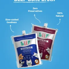 This is our Bone Broth. We slow-cook it to extract all the goodness, creating a 100% natural, preservative-free supplement. It comes in convenient twist-pour packs in both chicken and lamb flavors.