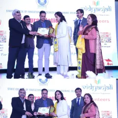 A proud moment receiving an award from SCERT Delhi for my contribution to the Vidyanjali volunteer program. It is an honor to be recognized for serving the community through yoga.